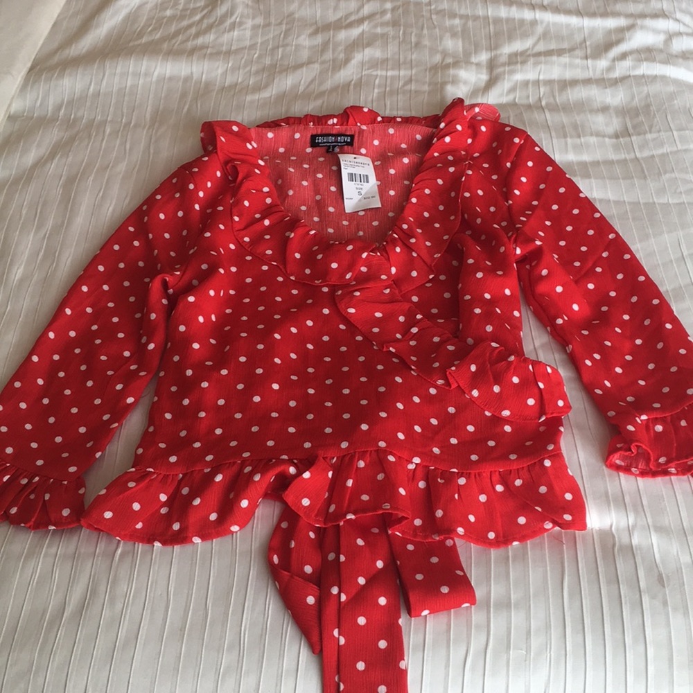 Fashion Nova, Lady Like Ruffle Top in Red.